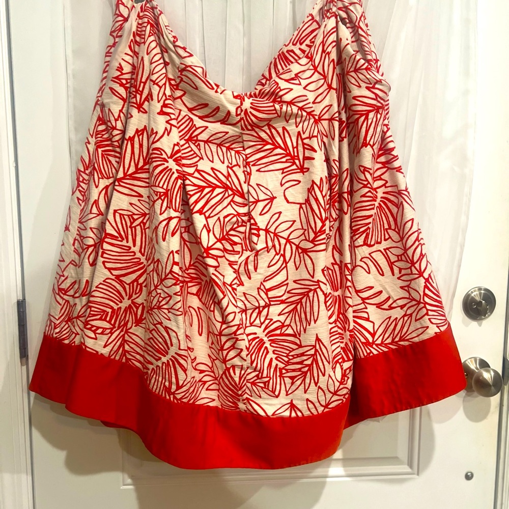 Lane Bryant Red Orange & Cream Midi Skirt with Leaf Print, Size 26